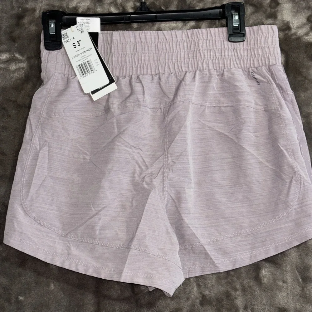 Adidas Aeroready Pacer Training Woven High-Rise Shorts Womens Small Purple Logo‎